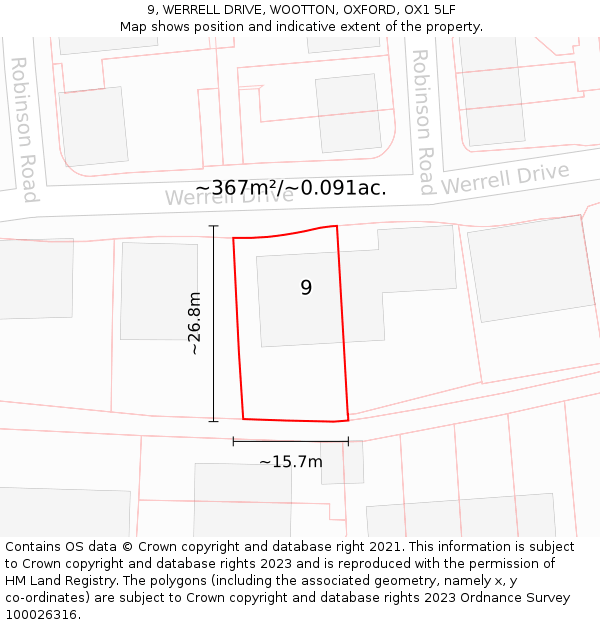 9, WERRELL DRIVE, WOOTTON, OXFORD, OX1 5LF: Plot and title map