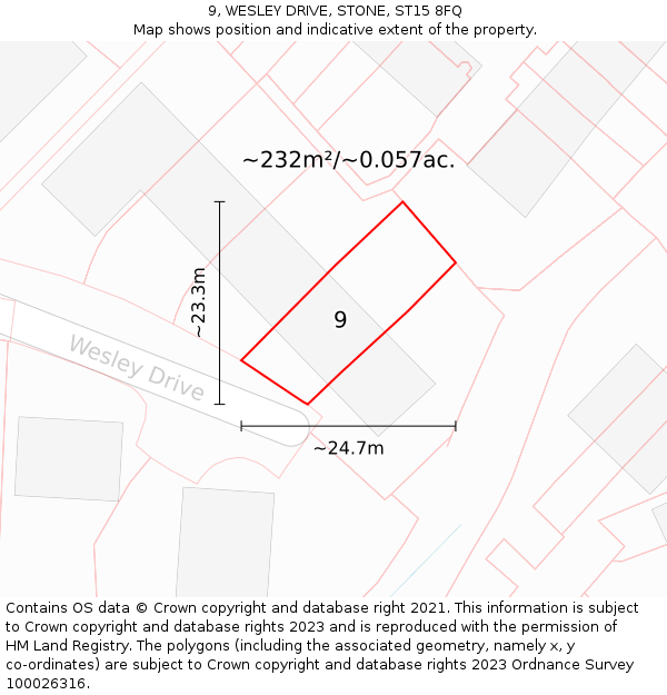 9, WESLEY DRIVE, STONE, ST15 8FQ: Plot and title map