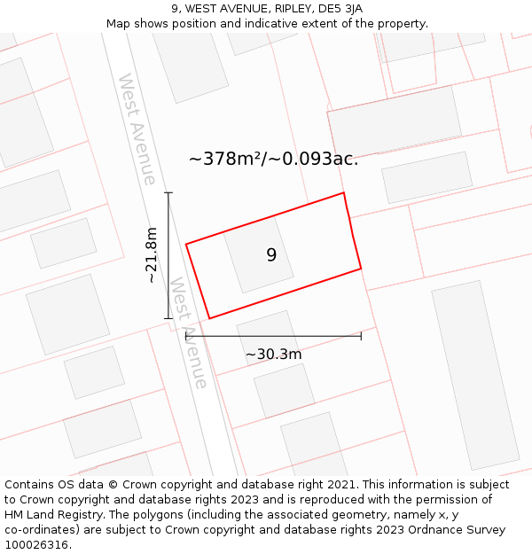 9, WEST AVENUE, RIPLEY, DE5 3JA: Plot and title map
