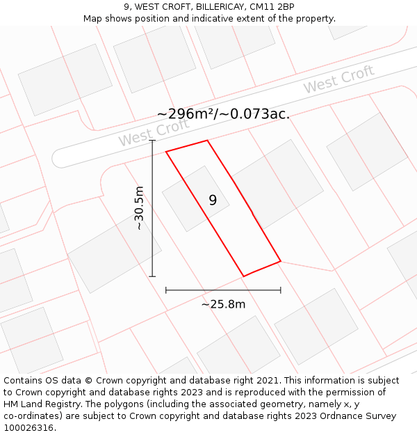 9, WEST CROFT, BILLERICAY, CM11 2BP: Plot and title map