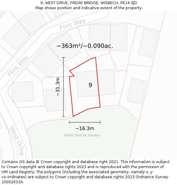 9, WEST DRIVE, FRIDAY BRIDGE, WISBECH, PE14 0JD: Plot and title map