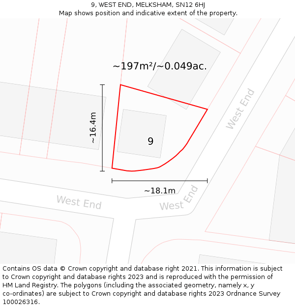9, WEST END, MELKSHAM, SN12 6HJ: Plot and title map