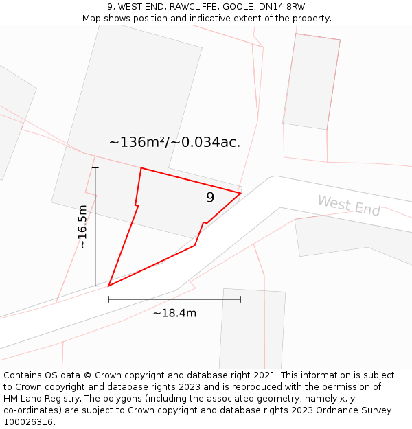 9, WEST END, RAWCLIFFE, GOOLE, DN14 8RW: Plot and title map