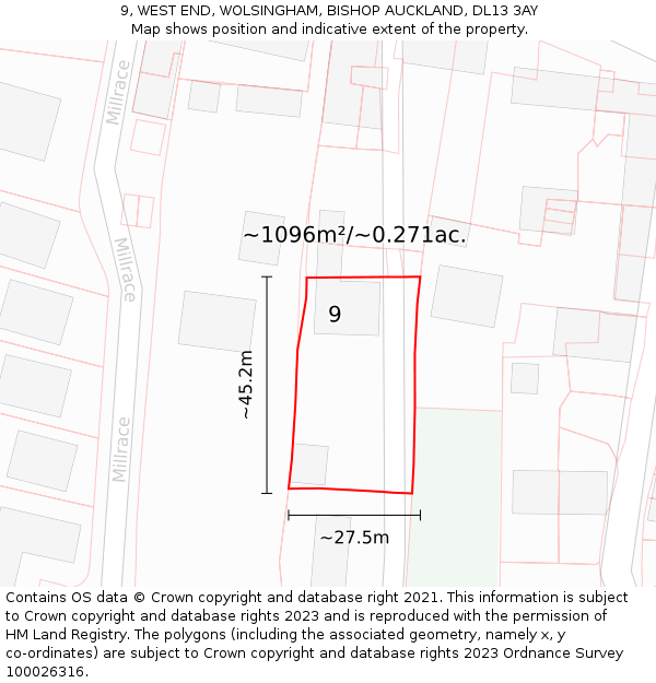 9, WEST END, WOLSINGHAM, BISHOP AUCKLAND, DL13 3AY: Plot and title map