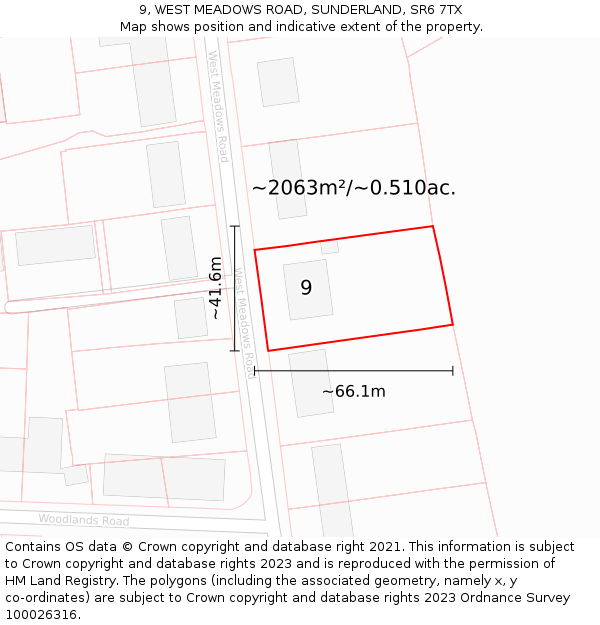 9, WEST MEADOWS ROAD, SUNDERLAND, SR6 7TX: Plot and title map