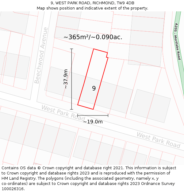 9, WEST PARK ROAD, RICHMOND, TW9 4DB: Plot and title map