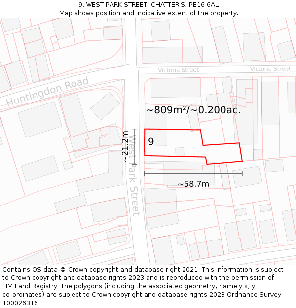 9, WEST PARK STREET, CHATTERIS, PE16 6AL: Plot and title map