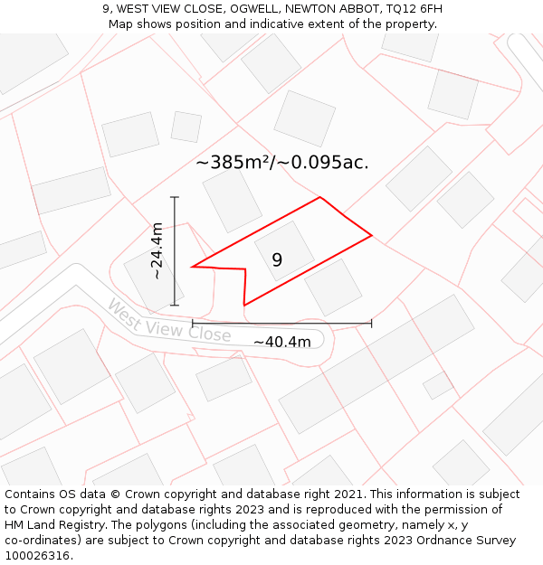 9, WEST VIEW CLOSE, OGWELL, NEWTON ABBOT, TQ12 6FH: Plot and title map