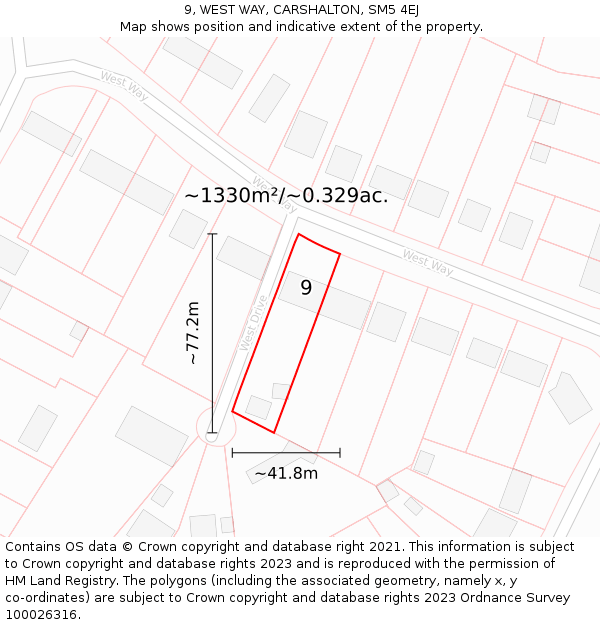 9, WEST WAY, CARSHALTON, SM5 4EJ: Plot and title map