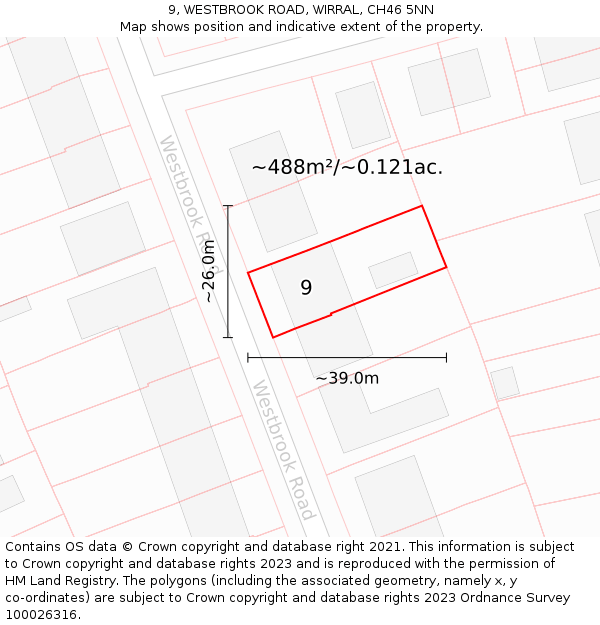 9, WESTBROOK ROAD, WIRRAL, CH46 5NN: Plot and title map