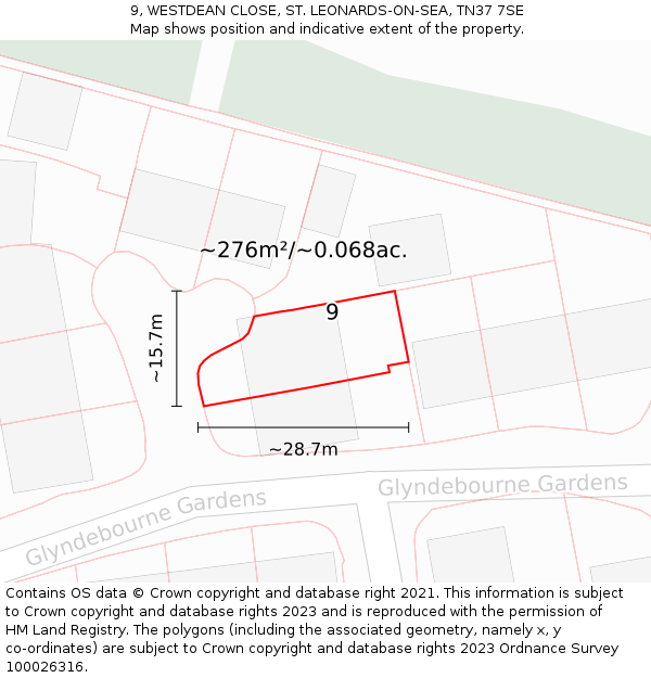 9, WESTDEAN CLOSE, ST. LEONARDS-ON-SEA, TN37 7SE: Plot and title map