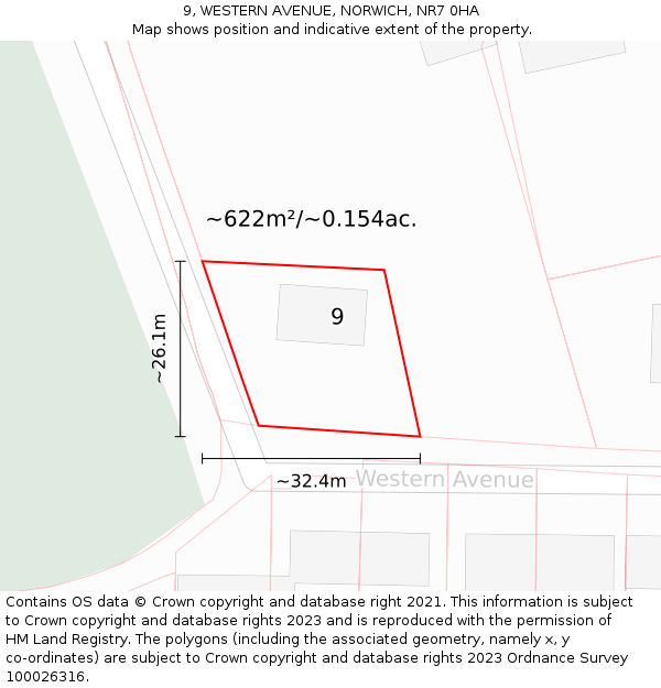 9, WESTERN AVENUE, NORWICH, NR7 0HA: Plot and title map