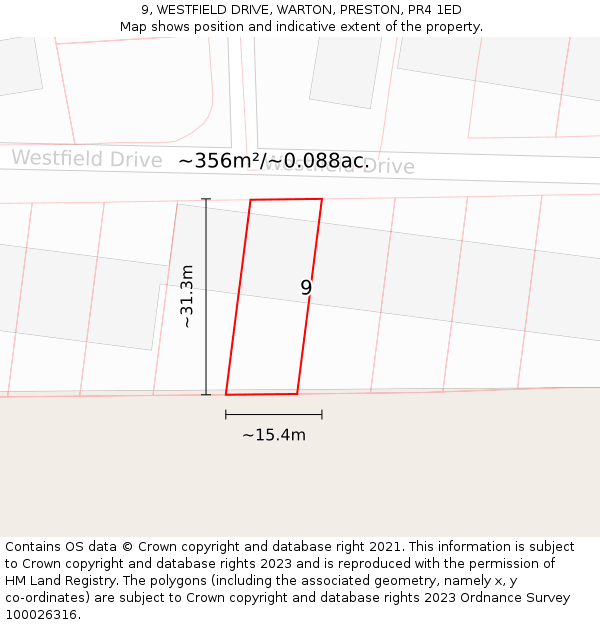 9, WESTFIELD DRIVE, WARTON, PRESTON, PR4 1ED: Plot and title map