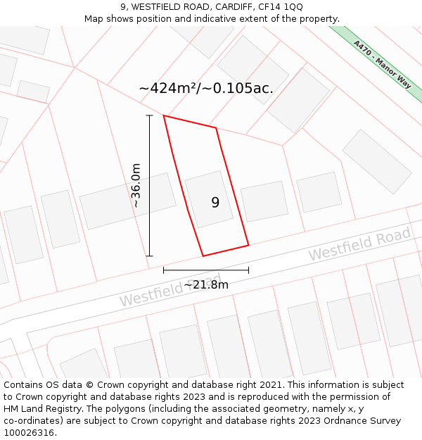 9, WESTFIELD ROAD, CARDIFF, CF14 1QQ: Plot and title map