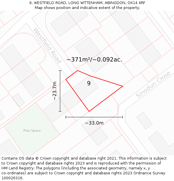 9, WESTFIELD ROAD, LONG WITTENHAM, ABINGDON, OX14 4RF: Plot and title map