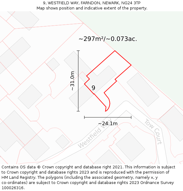 9, WESTFIELD WAY, FARNDON, NEWARK, NG24 3TP: Plot and title map