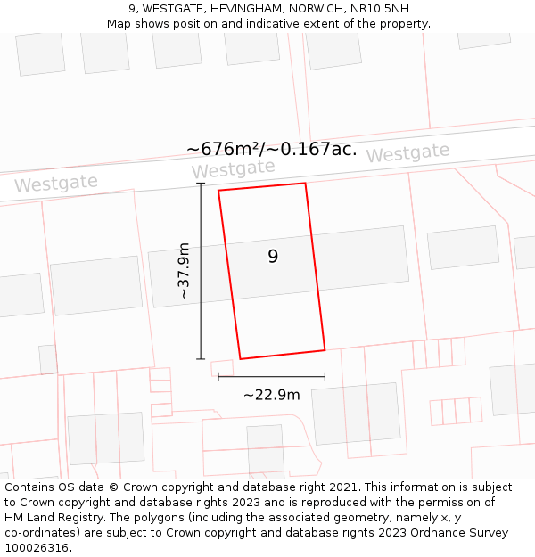 9, WESTGATE, HEVINGHAM, NORWICH, NR10 5NH: Plot and title map