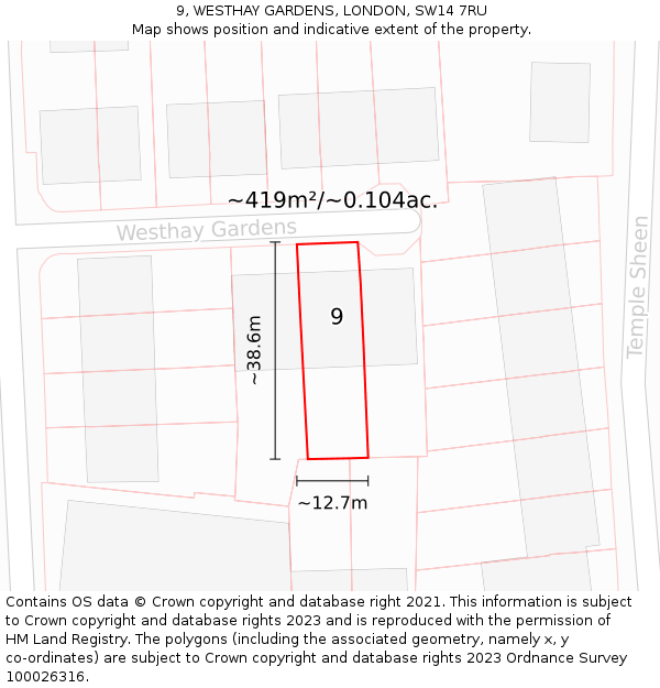 9, WESTHAY GARDENS, LONDON, SW14 7RU: Plot and title map