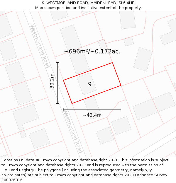 9, WESTMORLAND ROAD, MAIDENHEAD, SL6 4HB: Plot and title map