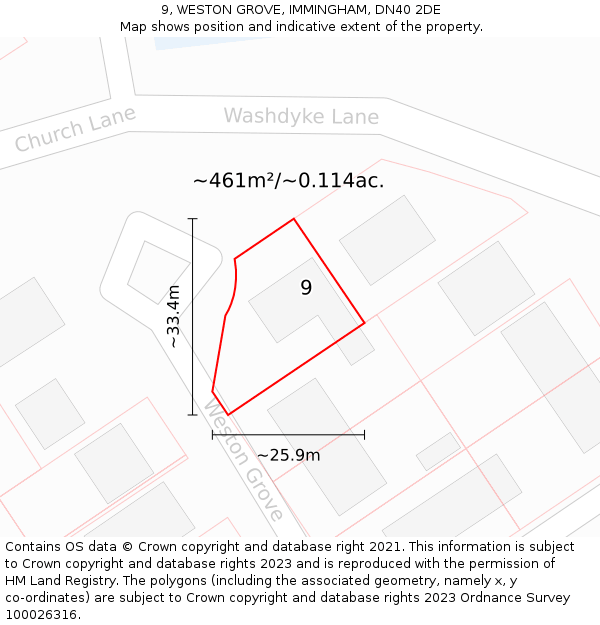 9, WESTON GROVE, IMMINGHAM, DN40 2DE: Plot and title map