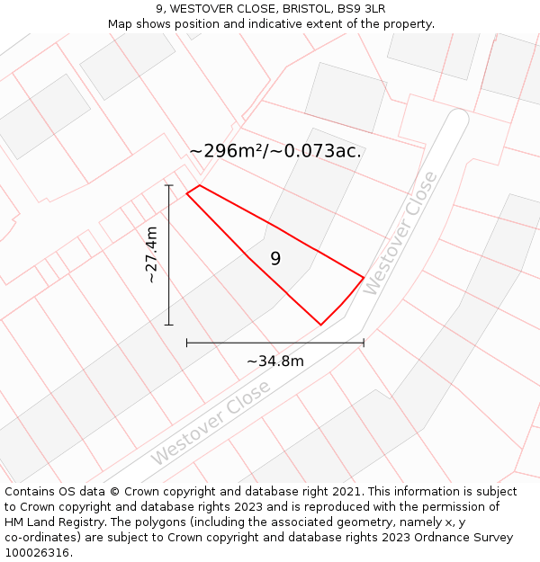 9, WESTOVER CLOSE, BRISTOL, BS9 3LR: Plot and title map