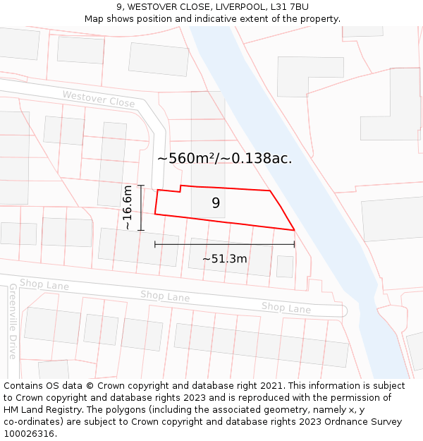 9, WESTOVER CLOSE, LIVERPOOL, L31 7BU: Plot and title map