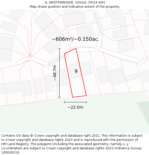9, WESTPARKSIDE, GOOLE, DN14 6XN: Plot and title map