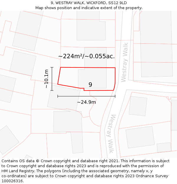 9, WESTRAY WALK, WICKFORD, SS12 9LD: Plot and title map
