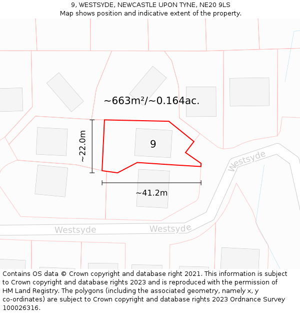 9, WESTSYDE, NEWCASTLE UPON TYNE, NE20 9LS: Plot and title map