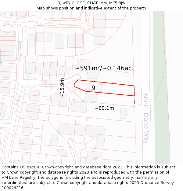 9, WEY CLOSE, CHATHAM, ME5 8JW: Plot and title map