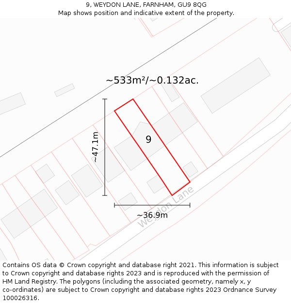 9, WEYDON LANE, FARNHAM, GU9 8QG: Plot and title map