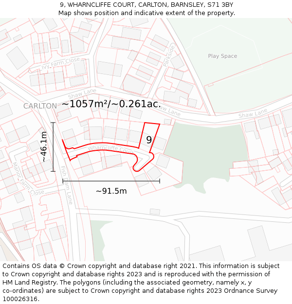 9, WHARNCLIFFE COURT, CARLTON, BARNSLEY, S71 3BY: Plot and title map
