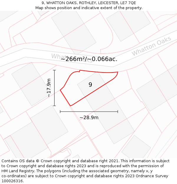 9, WHATTON OAKS, ROTHLEY, LEICESTER, LE7 7QE: Plot and title map