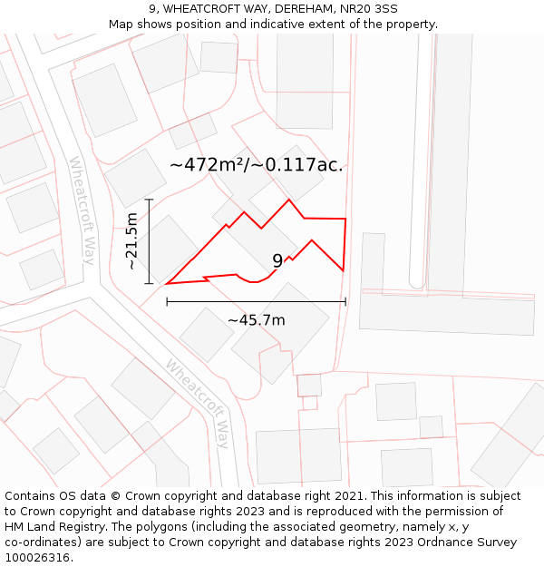 9, WHEATCROFT WAY, DEREHAM, NR20 3SS: Plot and title map