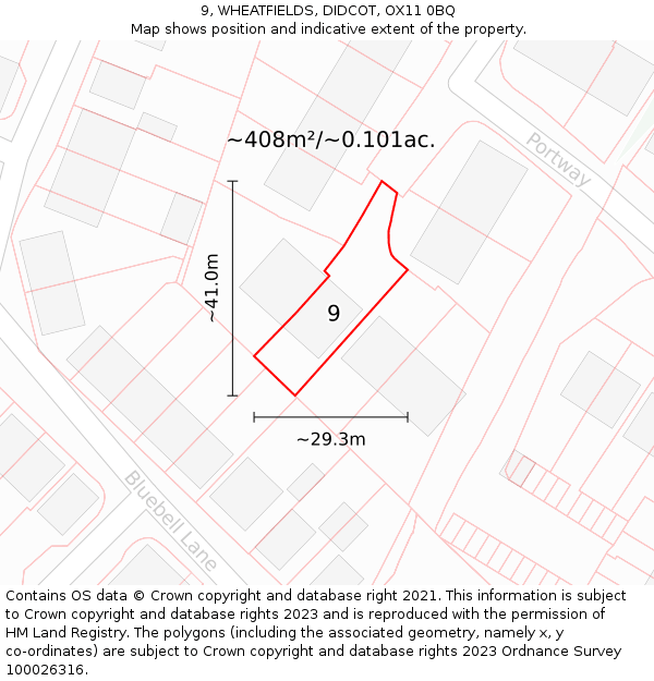 9, WHEATFIELDS, DIDCOT, OX11 0BQ: Plot and title map