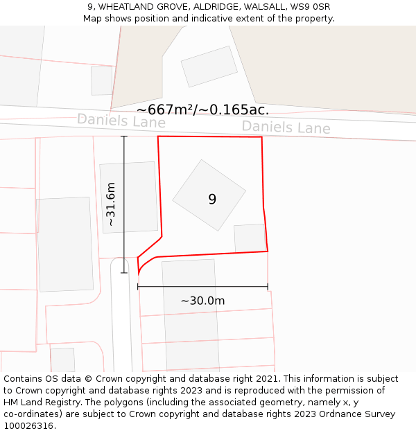 9, WHEATLAND GROVE, ALDRIDGE, WALSALL, WS9 0SR: Plot and title map