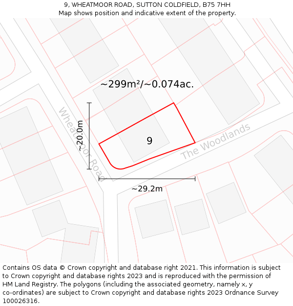 9, WHEATMOOR ROAD, SUTTON COLDFIELD, B75 7HH: Plot and title map