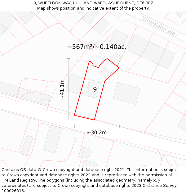 9, WHEELDON WAY, HULLAND WARD, ASHBOURNE, DE6 3FZ: Plot and title map