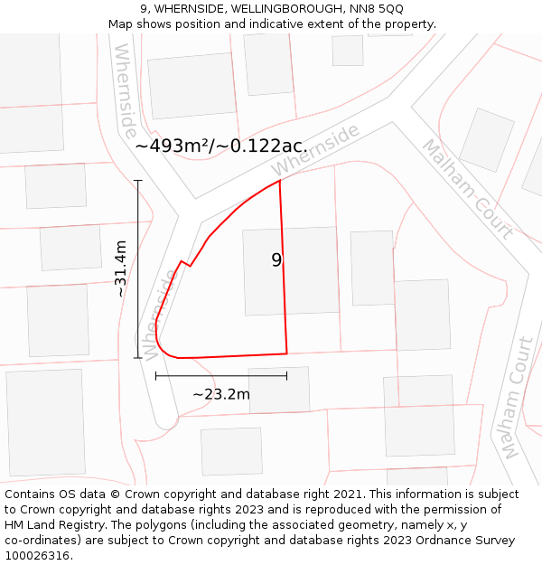 9, WHERNSIDE, WELLINGBOROUGH, NN8 5QQ: Plot and title map