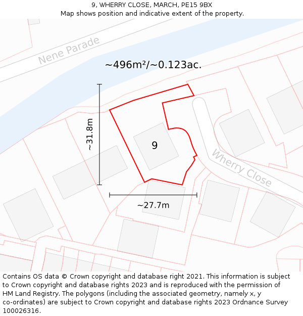 9, WHERRY CLOSE, MARCH, PE15 9BX: Plot and title map