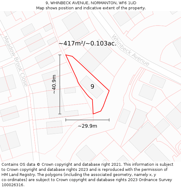 9, WHINBECK AVENUE, NORMANTON, WF6 1UD: Plot and title map