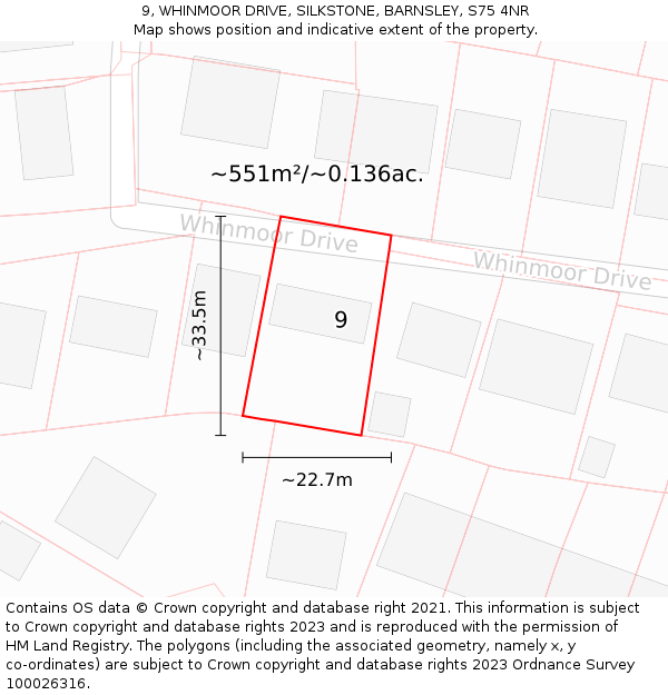 9, WHINMOOR DRIVE, SILKSTONE, BARNSLEY, S75 4NR: Plot and title map