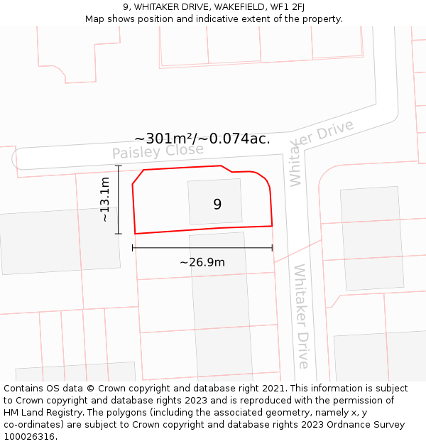 9, WHITAKER DRIVE, WAKEFIELD, WF1 2FJ: Plot and title map