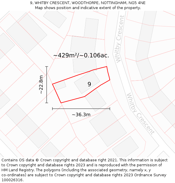 9, WHITBY CRESCENT, WOODTHORPE, NOTTINGHAM, NG5 4NE: Plot and title map
