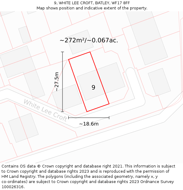 9, WHITE LEE CROFT, BATLEY, WF17 8FF: Plot and title map