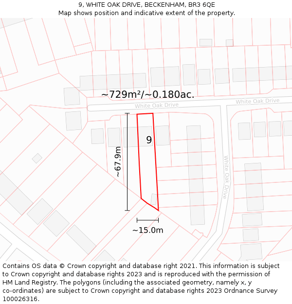9, WHITE OAK DRIVE, BECKENHAM, BR3 6QE: Plot and title map