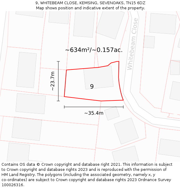 9, WHITEBEAM CLOSE, KEMSING, SEVENOAKS, TN15 6DZ: Plot and title map
