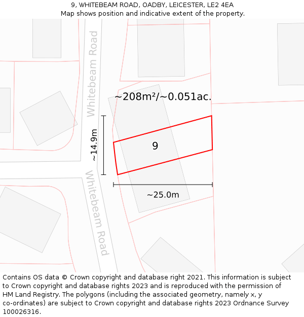 9, WHITEBEAM ROAD, OADBY, LEICESTER, LE2 4EA: Plot and title map