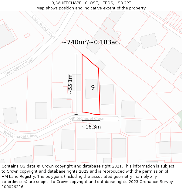 9, WHITECHAPEL CLOSE, LEEDS, LS8 2PT: Plot and title map