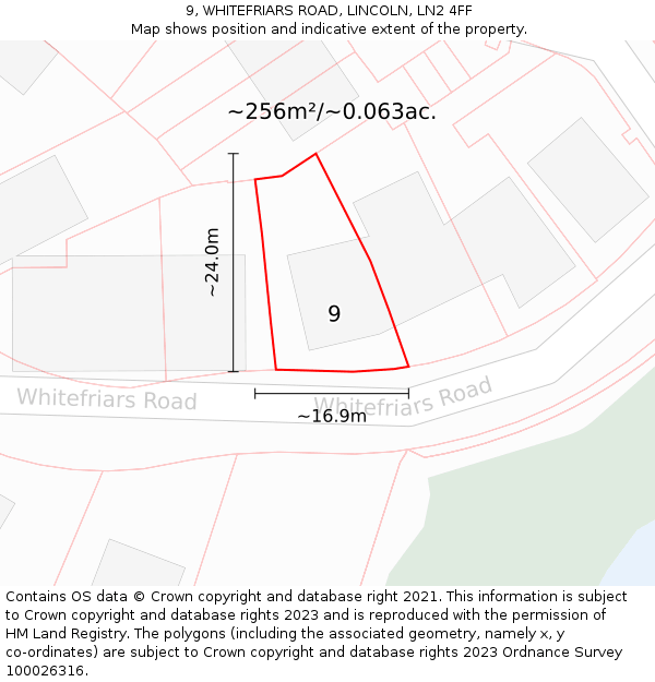 9, WHITEFRIARS ROAD, LINCOLN, LN2 4FF: Plot and title map